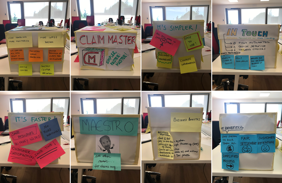 Product vision boxes created by workshop participants